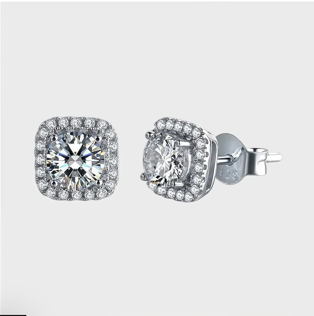 Square Moissanite Halo Earrings
