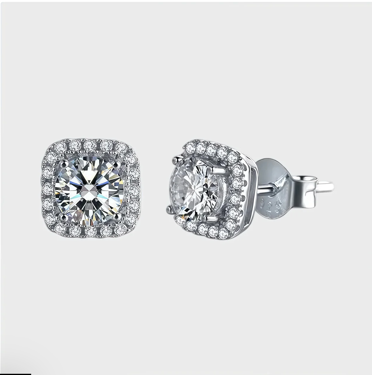 Square Moissanite Halo Earrings