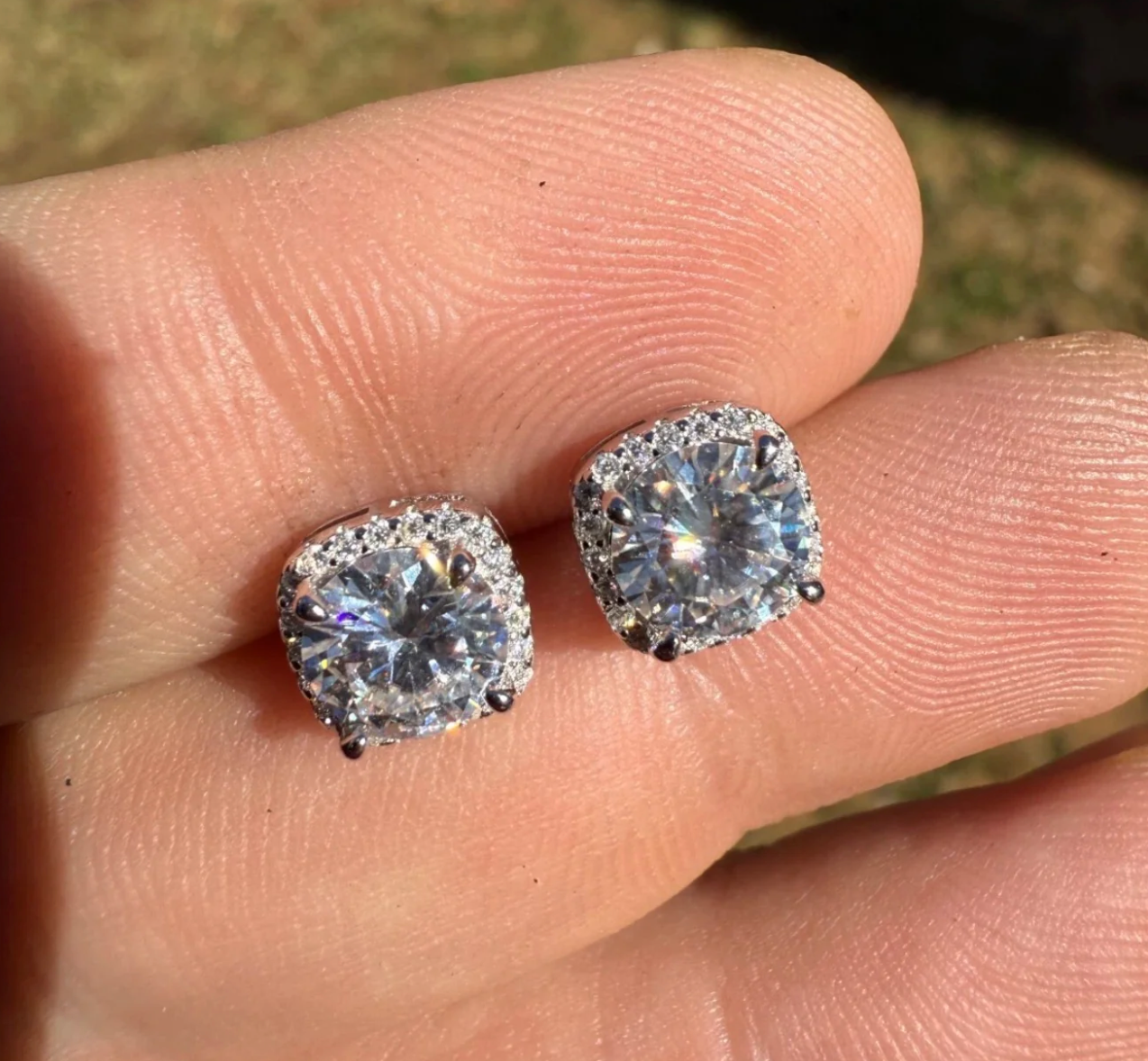 Square Moissanite Halo Earrings